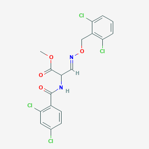 molecular formula C18H14Cl4N2O4 B2444367 Methyl 2-[(2,4-dichlorobenzoyl)amino]-3-{[(2,6-dichlorobenzyl)oxy]imino}propanoate CAS No. 318517-64-5