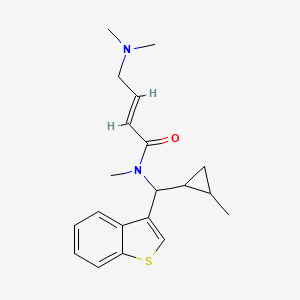 molecular formula C20H26N2OS B2444379 (E)-N-[1-Benzothiophen-3-yl-(2-methylcyclopropyl)methyl]-4-(dimethylamino)-N-methylbut-2-enamide CAS No. 2411338-21-9