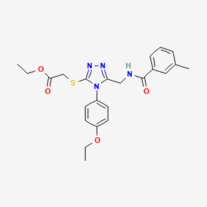 molecular formula C23H26N4O4S B2444385 Ethyl 2-[[4-(4-ethoxyphenyl)-5-[[(3-methylbenzoyl)amino]methyl]-1,2,4-triazol-3-yl]sulfanyl]acetate CAS No. 689751-63-1