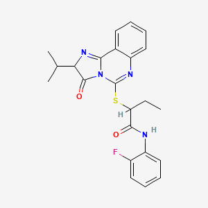 molecular formula C23H23FN4O2S B2444395 N-(2-fluorophenyl)-2-((2-isopropyl-3-oxo-2,3-dihydroimidazo[1,2-c]quinazolin-5-yl)thio)butanamide CAS No. 1189996-19-7