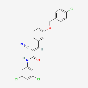molecular formula C23H15Cl3N2O2 B2444406 (E)-3-[3-[(4-chlorophenyl)methoxy]phenyl]-2-cyano-N-(3,5-dichlorophenyl)prop-2-enamide CAS No. 380477-50-9