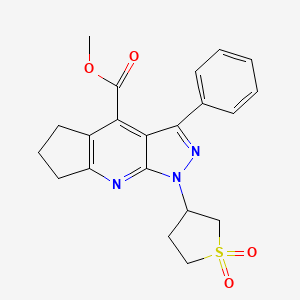 molecular formula C21H21N3O4S B2444414 Methyl 1-(1,1-dioxidotetrahydrothiophen-3-yl)-3-phenyl-1,5,6,7-tetrahydrocyclopenta[b]pyrazolo[4,3-e]pyridine-4-carboxylate CAS No. 1040636-74-5