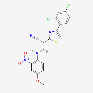 molecular formula C19H12Cl2N4O3S B2444422 (E)-2-(4-(2,4-dichlorophenyl)thiazol-2-yl)-3-((4-methoxy-2-nitrophenyl)amino)acrylonitrile CAS No. 683257-18-3