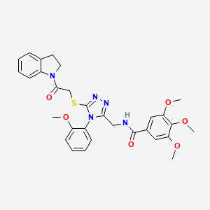 N-((5-((2-(indolin-1-yl)-2-oxoethyl)thio)-4-(2-methoxyphenyl)-4H-1,2,4-triazol-3-yl)methyl)-3,4,5-trimethoxybenzamide