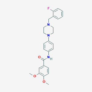 molecular formula C26H28FN3O3 B244443 N-{4-[4-(2-fluorobenzyl)piperazin-1-yl]phenyl}-3,4-dimethoxybenzamide 