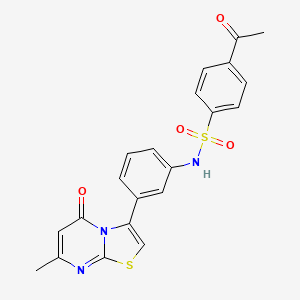 molecular formula C21H17N3O4S2 B2444442 4-acetyl-N-(3-(7-methyl-5-oxo-5H-thiazolo[3,2-a]pyrimidin-3-yl)phenyl)benzenesulfonamide CAS No. 1021116-70-0