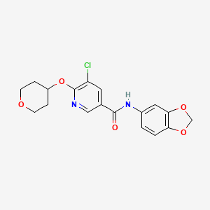 molecular formula C18H17ClN2O5 B2444455 N-(benzo[d][1,3]dioxol-5-yl)-5-chloro-6-((tetrahydro-2H-pyran-4-yl)oxy)nicotinamide CAS No. 1903338-38-4