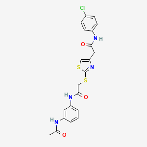 molecular formula C21H19ClN4O3S2 B2444476 N-(3-acetamidophenyl)-2-((4-(2-((4-chlorophenyl)amino)-2-oxoethyl)thiazol-2-yl)thio)acetamide CAS No. 953984-03-7
