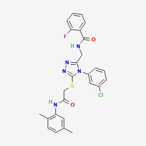 molecular formula C26H23ClFN5O2S B2444499 N-[[4-(3-chlorophenyl)-5-[2-(2,5-dimethylanilino)-2-oxoethyl]sulfanyl-1,2,4-triazol-3-yl]methyl]-2-fluorobenzamide CAS No. 391898-34-3