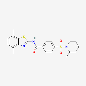 molecular formula C22H25N3O3S2 B2444548 N-(4,7-二甲基苯并[d]噻唑-2-基)-4-((2-甲基哌啶-1-基)磺酰基)苯甲酰胺 CAS No. 905694-24-8
