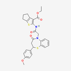 ethyl 2-(2-(2-(4-methoxyphenyl)-4-oxo-3,4-dihydrobenzo[b][1,4]thiazepin-5(2H)-yl)acetamido)-5,6-dihydro-4H-cyclopenta[b]thiophene-3-carboxylate