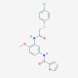 molecular formula C20H17ClN2O4S B244458 N-[3-({[(4-chlorophenyl)thio]acetyl}amino)-4-methoxyphenyl]-2-furamide 