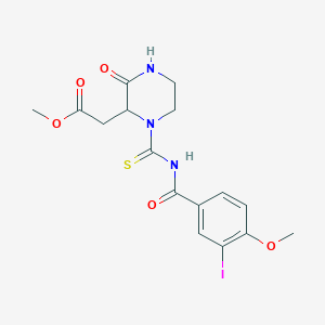 molecular formula C16H18IN3O5S B2444583 Methyl (1-{[(3-iodo-4-methoxyphenyl)carbonyl]carbamothioyl}-3-oxopiperazin-2-yl)acetate CAS No. 1008482-19-6