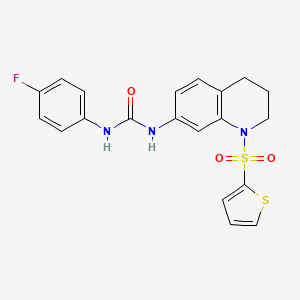 molecular formula C20H18FN3O3S2 B2444593 1-(4-氟苯基)-3-(1-(噻吩-2-磺酰基)-1,2,3,4-四氢喹啉-7-基)脲 CAS No. 1203295-72-0