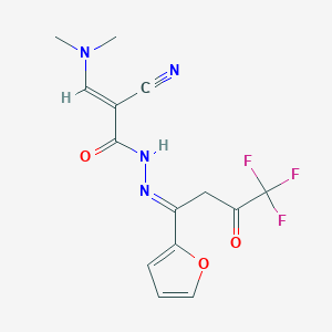 molecular formula C14H13F3N4O3 B2444613 (E)-2-cyano-3-(dimethylamino)-N'-[(E)-4,4,4-trifluoro-1-(2-furyl)-3-oxobutylidene]-2-propenohydrazide CAS No. 478078-13-6