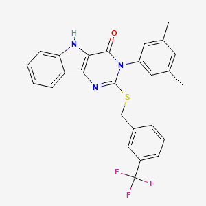 molecular formula C26H20F3N3OS B2444624 3-(3,5-dimethylphenyl)-2-[[3-(trifluoromethyl)phenyl]methylsulfanyl]-5H-pyrimido[5,4-b]indol-4-one CAS No. 536706-02-2