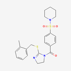 molecular formula C23H27N3O3S2 B2444630 (2-((2-甲基苄基)硫代)-4,5-二氢-1H-咪唑-1-基)(4-(哌啶-1-基磺酰基)苯基)甲酮 CAS No. 862826-91-3