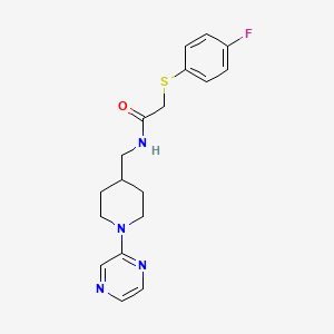 molecular formula C18H21FN4OS B2444671 2-((4-fluorophenyl)thio)-N-((1-(pyrazin-2-yl)piperidin-4-yl)methyl)acetamide CAS No. 1396801-37-8
