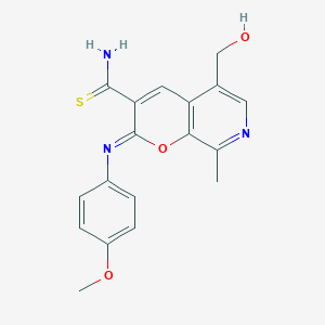 (2Z)-5-(hydroxymethyl)-2-[(4-methoxyphenyl)imino]-8-methyl-2H-pyrano[2,3-c]pyridine-3-carbothioamide