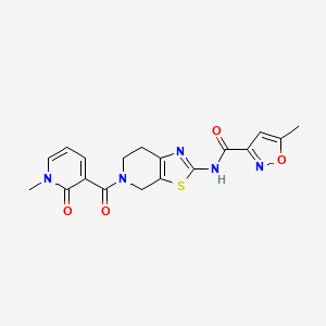 molecular formula C18H17N5O4S B2444704 5-methyl-N-(5-(1-methyl-2-oxo-1,2-dihydropyridine-3-carbonyl)-4,5,6,7-tetrahydrothiazolo[5,4-c]pyridin-2-yl)isoxazole-3-carboxamide CAS No. 1396885-52-1