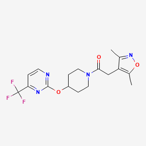 molecular formula C17H19F3N4O3 B2444709 2-(3,5-Dimethyl-1,2-oxazol-4-yl)-1-[4-[4-(trifluoromethyl)pyrimidin-2-yl]oxypiperidin-1-yl]ethanone CAS No. 2380181-13-3