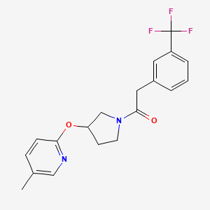 molecular formula C19H19F3N2O2 B2444721 1-(3-((5-Methylpyridin-2-yl)oxy)pyrrolidin-1-yl)-2-(3-(trifluoromethyl)phenyl)ethanone CAS No. 1903828-53-4