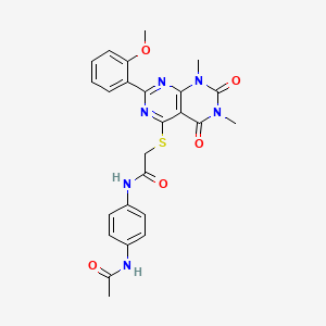 molecular formula C25H24N6O5S B2444742 N-(4-acetamidophenyl)-2-((2-(2-methoxyphenyl)-6,8-dimethyl-5,7-dioxo-5,6,7,8-tetrahydropyrimido[4,5-d]pyrimidin-4-yl)thio)acetamide CAS No. 921130-28-1