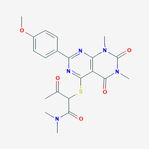 molecular formula C21H23N5O5S B2444748 2-((2-(4-methoxyphenyl)-6,8-dimethyl-5,7-dioxo-5,6,7,8-tetrahydropyrimido[4,5-d]pyrimidin-4-yl)thio)-N,N-dimethyl-3-oxobutanamide CAS No. 852169-47-2