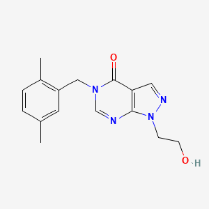 molecular formula C16H18N4O2 B2444751 5-[(2,5-二甲苯基)甲基]-1-(2-羟乙基)吡唑并[3,4-d]嘧啶-4-酮 CAS No. 900011-69-0