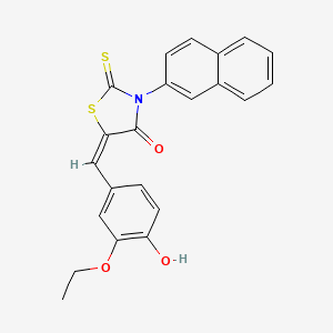 molecular formula C22H17NO3S2 B2444752 (E)-5-(3-ethoxy-4-hydroxybenzylidene)-3-(naphthalen-2-yl)-2-thioxothiazolidin-4-one CAS No. 638137-51-6