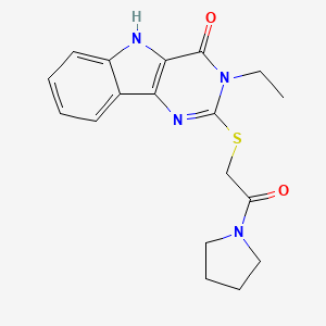 molecular formula C18H20N4O2S B2444759 3-ethyl-2-(2-oxo-2-pyrrolidin-1-ylethyl)sulfanyl-5H-pyrimido[5,4-b]indol-4-one CAS No. 888458-64-8