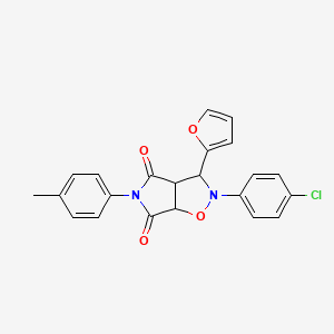 molecular formula C22H17ClN2O4 B2444764 2-(4-chlorophenyl)-3-(furan-2-yl)-5-(p-tolyl)dihydro-2H-pyrrolo[3,4-d]isoxazole-4,6(5H,6aH)-dione CAS No. 1005116-13-1