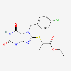 molecular formula C18H19ClN4O4S B2444804 Ethyl 2-[7-[(4-chlorophenyl)methyl]-3-methyl-2,6-dioxopurin-8-yl]sulfanylpropanoate CAS No. 331839-78-2