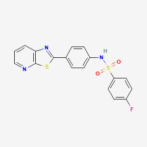 molecular formula C18H12FN3O2S2 B2444820 4-fluoro-N-(4-(thiazolo[5,4-b]pyridin-2-yl)phenyl)benzenesulfonamide CAS No. 863594-67-6