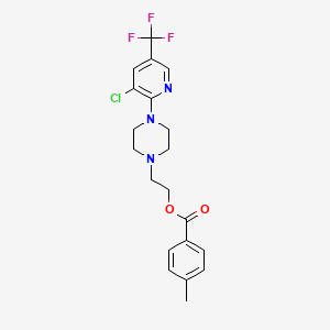 molecular formula C20H21ClF3N3O2 B2444831 2-{4-[3-Chloro-5-(trifluoromethyl)-2-pyridinyl]piperazino}ethyl 4-methylbenzenecarboxylate CAS No. 338415-44-4
