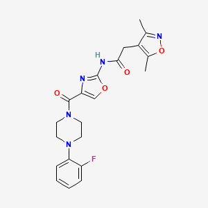 molecular formula C21H22FN5O4 B2444848 2-(3,5-二甲基异恶唑-4-基)-N-(4-(4-(2-氟苯基)哌嗪-1-羰基)恶唑-2-基)乙酰胺 CAS No. 1797060-04-8