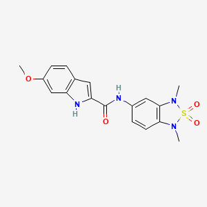 molecular formula C18H18N4O4S B2444875 N-(1,3-dimethyl-2,2-dioxido-1,3-dihydrobenzo[c][1,2,5]thiadiazol-5-yl)-6-methoxy-1H-indole-2-carboxamide CAS No. 2034403-07-9