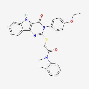 molecular formula C28H24N4O3S B2444883 3-(4-ethoxyphenyl)-2-((2-(indolin-1-yl)-2-oxoethyl)thio)-3H-pyrimido[5,4-b]indol-4(5H)-one CAS No. 536708-22-2