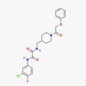 B2444895 N1-(3-chloro-4-fluorophenyl)-N2-((1-(2-phenoxyacetyl)piperidin-4-yl)methyl)oxalamide CAS No. 1235269-42-7