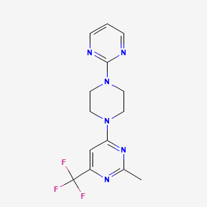 molecular formula C14H15F3N6 B2444901 2-甲基-4-(4-(嘧啶-2-基)哌嗪-1-基)-6-(三氟甲基)嘧啶 CAS No. 2034516-66-8