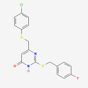 molecular formula C18H14ClFN2OS2 B2444930 6-{[(4-氯苯基)硫烷基]甲基}-2-[(4-氟苄基)硫烷基]-4-嘧啶醇 CAS No. 860609-65-0