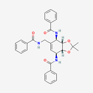 molecular formula C31H31N3O5 B2444940 N,N'-((3aR,4S,7R,7aS)-5-(benzamidomethyl)-2,2-dimethyl-3a,4,7,7a-tetrahydrobenzo[d][1,3]dioxole-4,7-diyl)dibenzamide (racemic) CAS No. 1998128-29-2