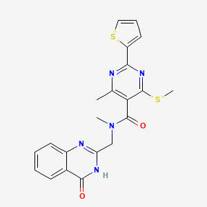 molecular formula C21H19N5O2S2 B2444946 N,4-dimethyl-6-(methylsulfanyl)-N-[(4-oxo-3,4-dihydroquinazolin-2-yl)methyl]-2-(thiophen-2-yl)pyrimidine-5-carboxamide CAS No. 1210187-07-7