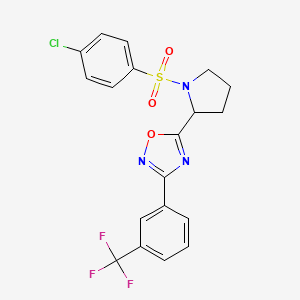 molecular formula C19H15ClF3N3O3S B2444953 5-{1-[(4-Chlorophenyl)sulfonyl]-2-pyrrolidinyl}-3-[3-(trifluoromethyl)phenyl]-1,2,4-oxadiazole CAS No. 478045-81-7