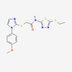 molecular formula C16H17N5O2S3 B2444960 N-(5-ethylsulfanyl-1,3,4-thiadiazol-2-yl)-2-[1-(4-methoxyphenyl)imidazol-2-yl]sulfanylacetamide CAS No. 688335-80-0
