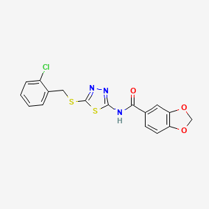 molecular formula C17H12ClN3O3S2 B2444974 N-(5-((2-chlorobenzyl)thio)-1,3,4-thiadiazol-2-yl)benzo[d][1,3]dioxole-5-carboxamide CAS No. 896023-84-0
