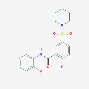 molecular formula C19H21FN2O4S B2444996 2-氟-N-(2-甲氧基苯基)-5-(哌啶-1-磺酰基)苯甲酰胺 CAS No. 451482-18-1