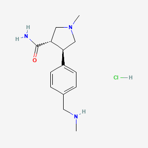 molecular formula C14H22ClN3O B2445003 1-Methyl-4-(4-[(methylamino)methyl]phenyl)pyrrolidine-3-carboxamide hydrochloride CAS No. 1858256-83-3