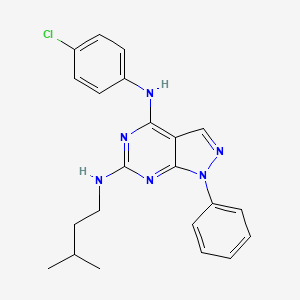 molecular formula C22H23ClN6 B2445041 N~4~-(4-chlorophenyl)-N~6~-(3-methylbutyl)-1-phenyl-1H-pyrazolo[3,4-d]pyrimidine-4,6-diamine CAS No. 946218-29-7