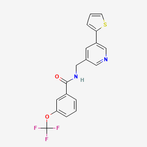 molecular formula C18H13F3N2O2S B2445060 N-((5-(thiophen-2-yl)pyridin-3-yl)methyl)-3-(trifluoromethoxy)benzamide CAS No. 2034252-87-2